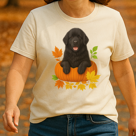 Black Newfoundland Pumpkin Shirt, Fall Dog Lover Tee on Comfort Colors 1717