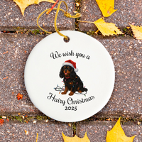 Load image into Gallery viewer, Black and Tan Cavalier King Charles Spaniel Ornament 2025, We Wish You a Hairy Christmas Ornament, Funny Dog Lover Gift, Pet Holiday
