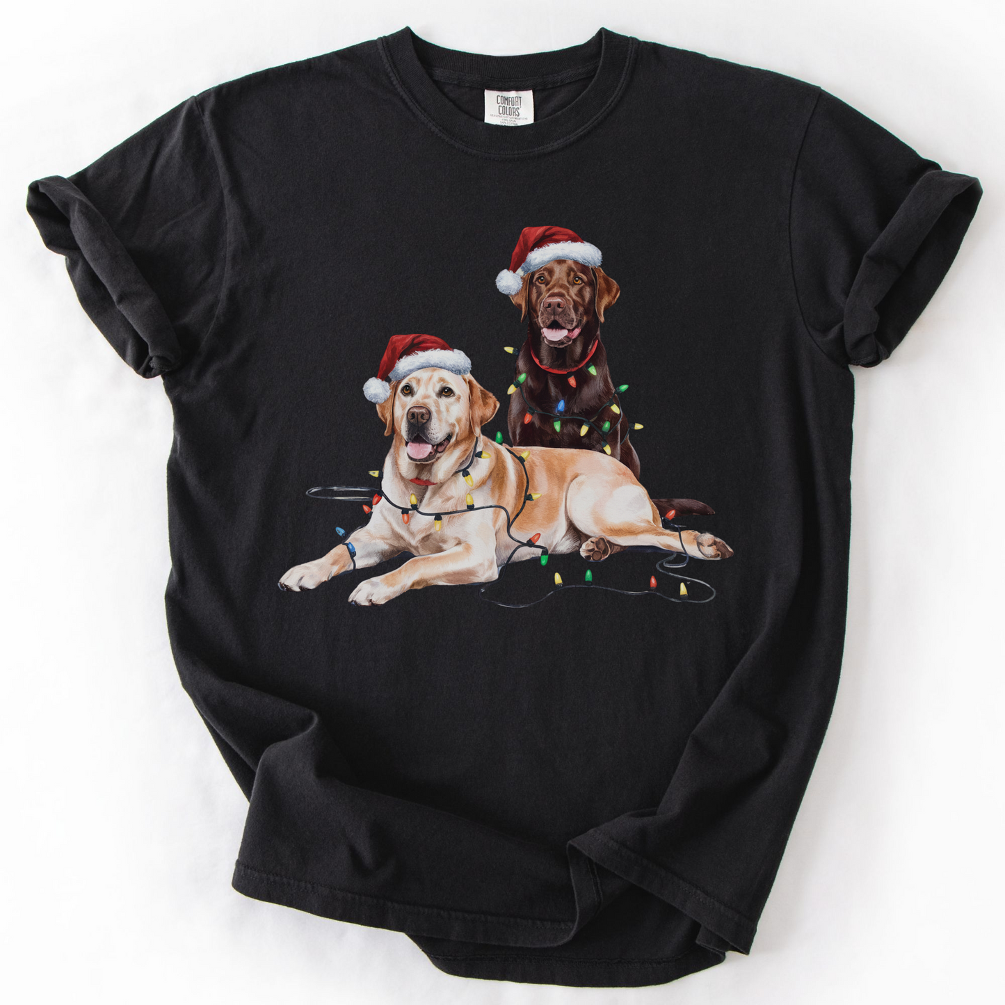 Yellow and Chocolate Labrador Christmas Shirt, Dog Santa Hat Tee, Festive Holiday Dog Art, Labrador Retriever Gift