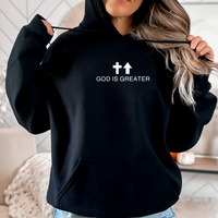 Load image into Gallery viewer, God Is Greater Shirt, Tank or Hoodie – Christian Apparel with Cross &amp; Arrow – Inspirational Faith-Based Gift for Women
