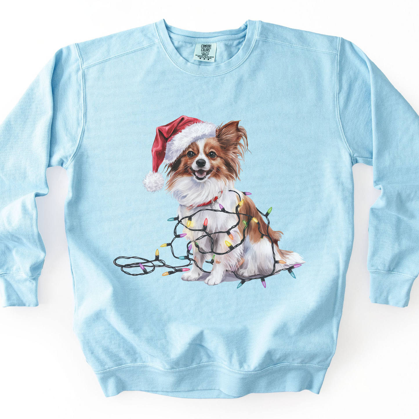 Papillon Christmas Lights Dog Sweatshirt, Festive Holiday Dog Lover Gift