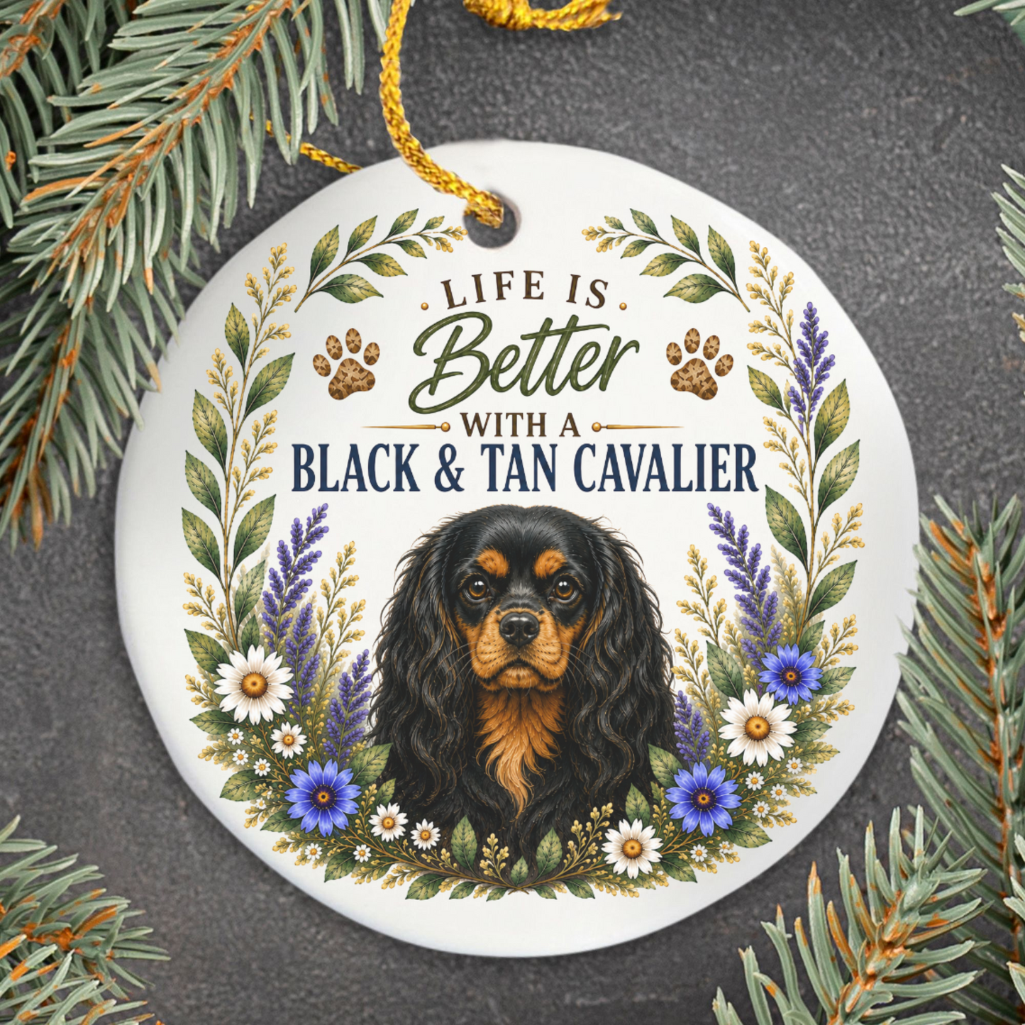 Black and Tan Cavalier Ornament, Cavalier King Charles Spaniel Gift, Dog Lover Keepsake