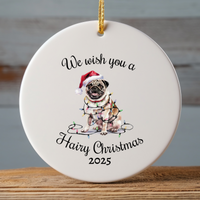 Load image into Gallery viewer, Christmas Tan Pug Ornament, Pug Mom, Christmas Lights Dog Keepsake
