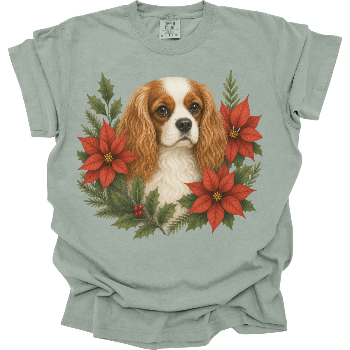 Blenheim Cavalier Christmas Shirt, Poinsettia Dog Mom Holiday Tee