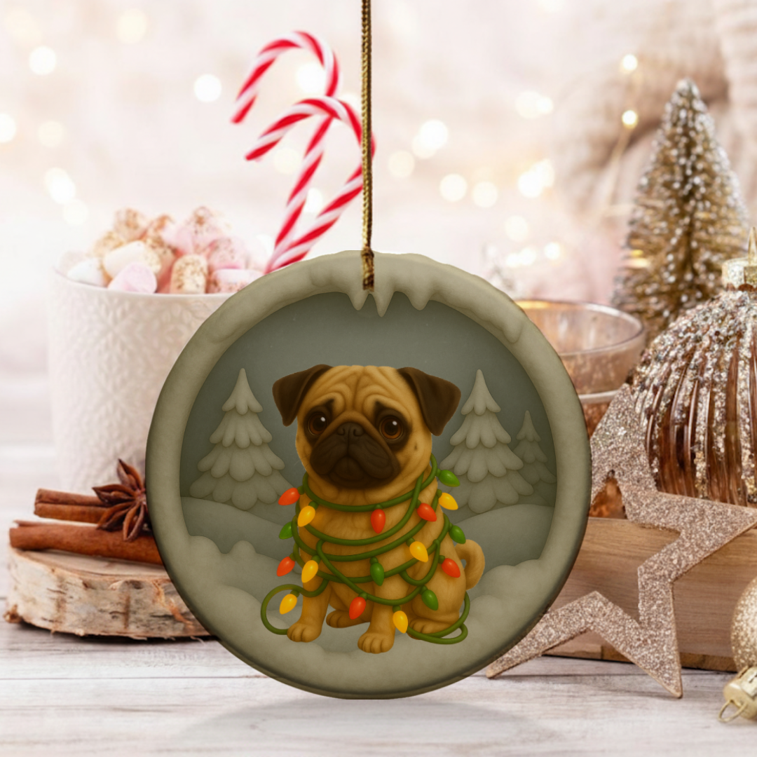 Personalized Tan Pug Christmas 3D Clay-Style Dog Keepsake