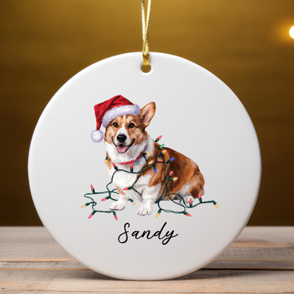 Personalized Corgi Ornament, Ceramic Christmas Tree Decor, Festive Pet Lover Gift