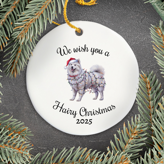 Christmas Samoyed Ornament, Christmas Lights Dog Keepsake