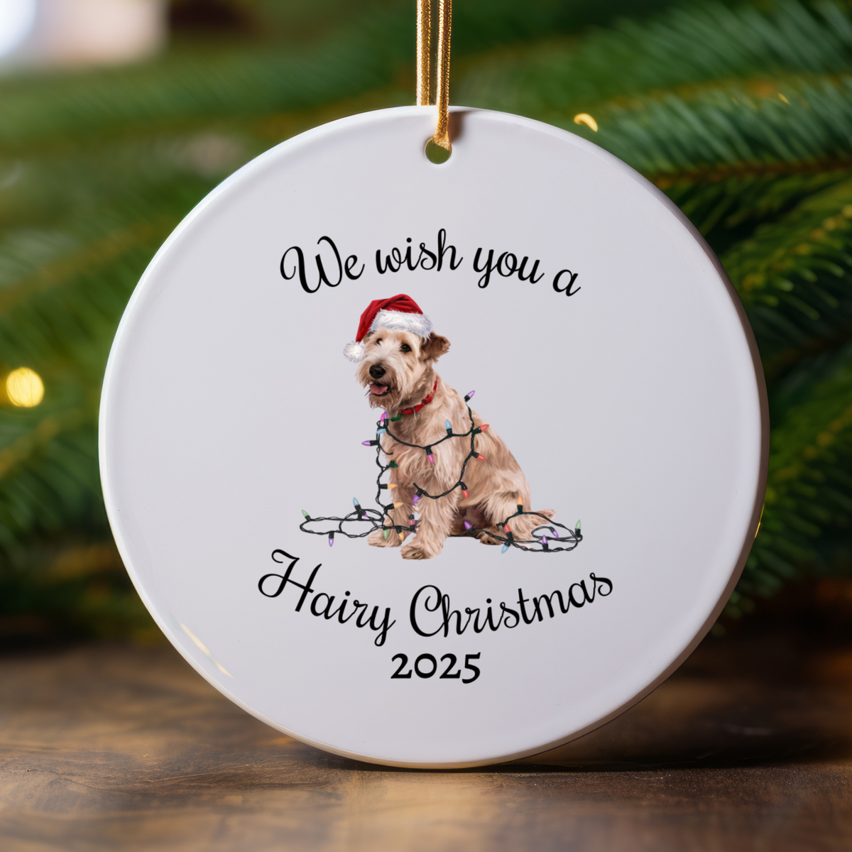 Christmas Soft Coated Wheaten Terrier Ornament, Christmas Lights Dog Keepsake
