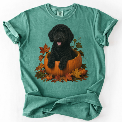 Black Portuguese Water Dog Pumpkin Shirt, Fall Comfort Colors Tee for Dog Lovers