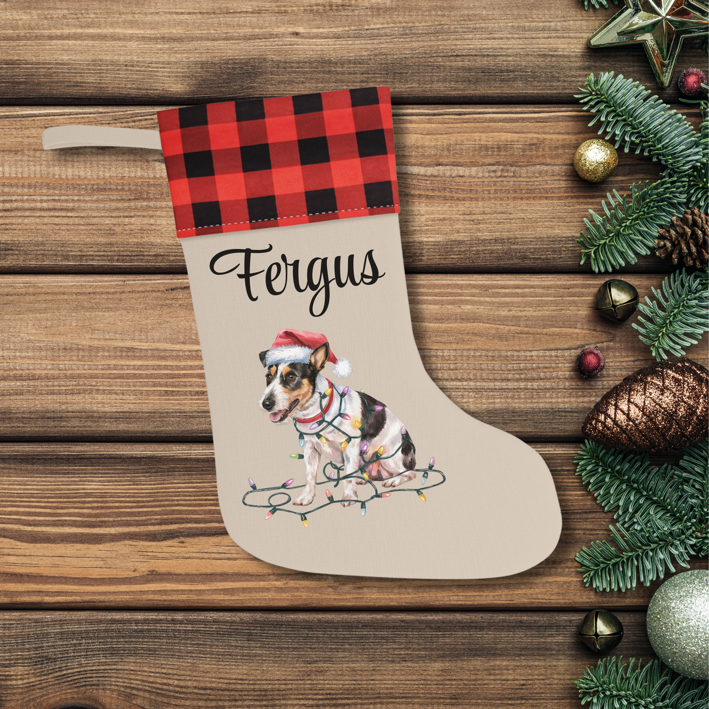 Personalized Rat Terrier Christmas Stocking, Holiday Decor Gift for Pet Lovers