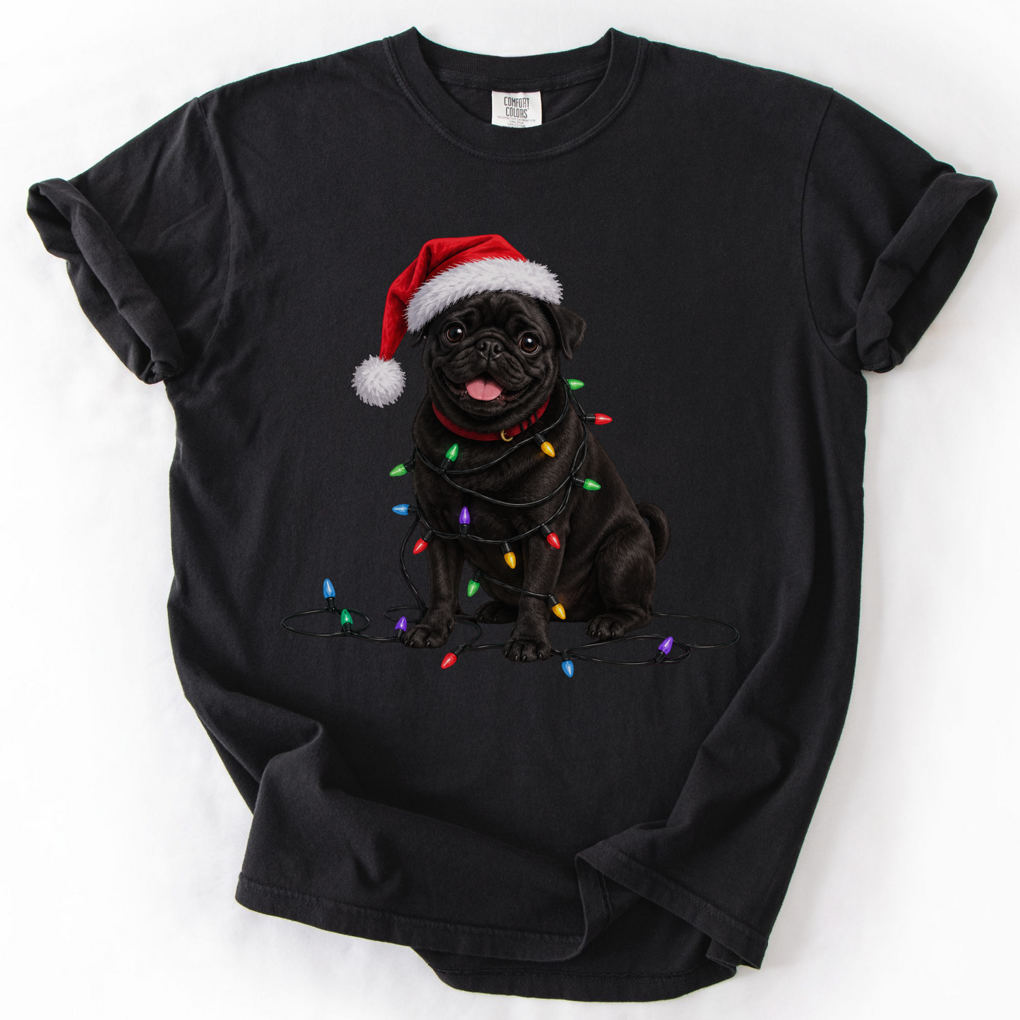 Christmas Black Pug Shirt, Christmas Lights Dog Tee, Christmas Dog Tee, Pug Mom Tshirt, Gift for Dog Lover, Pug