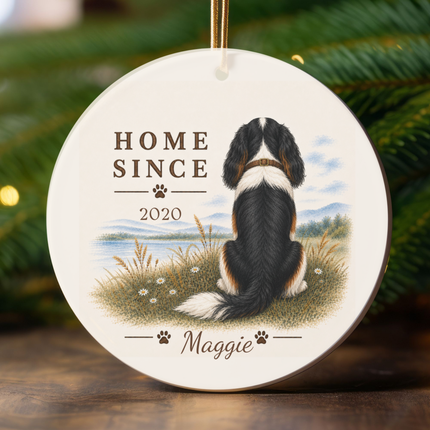 Personalized Tricolor Cavalier Ornament, Double Sided Gotcha Day Gift, Custom Dog Keepsake