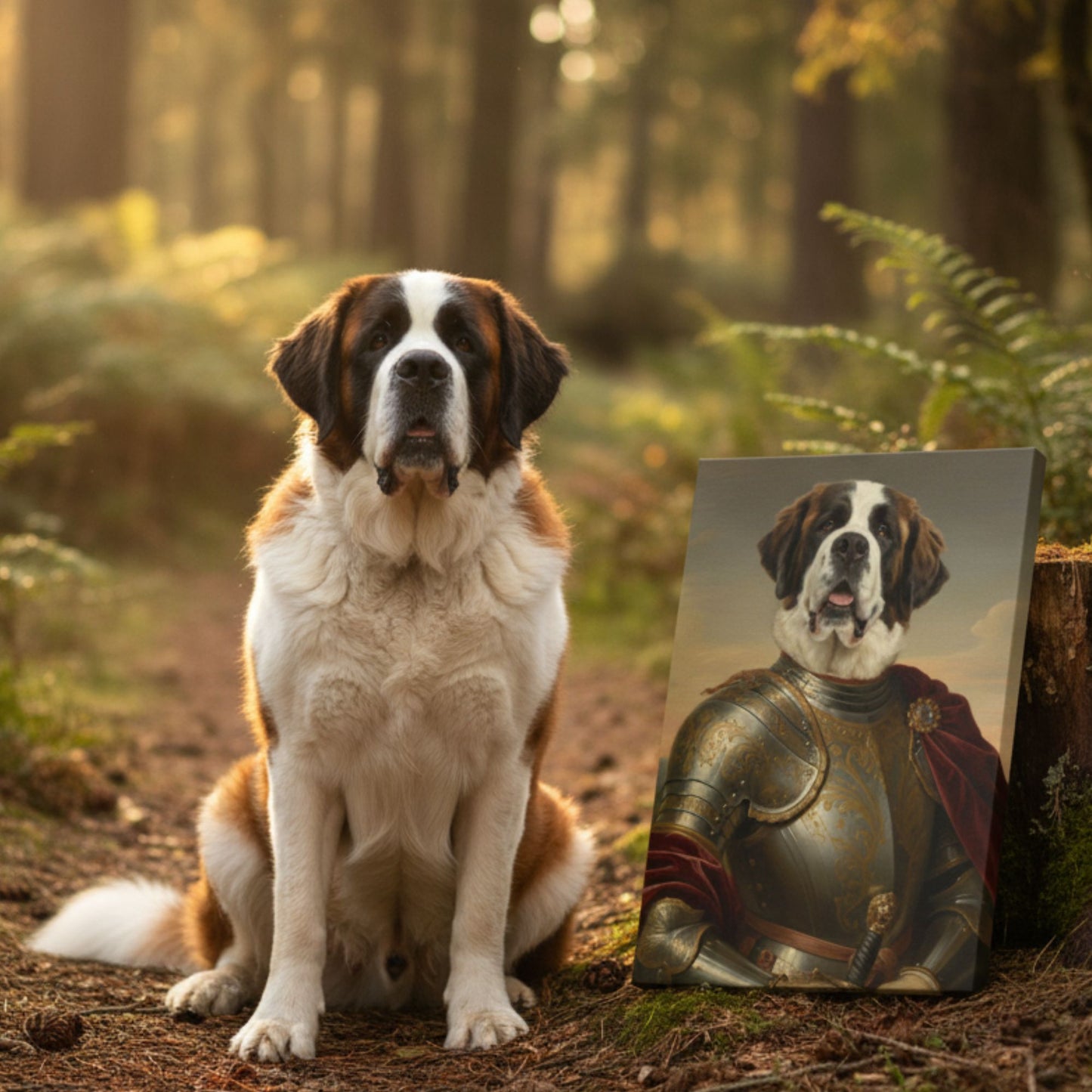 Custom Pet Lady Knight Portrait, Personalized Renaissance Dog or Cat Armor Canvas