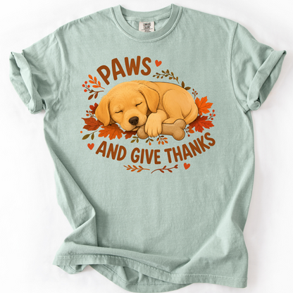 Yellow Lab Thanksgiving Shirt, Paws Give Thanks Tee, Fall Labrador Retriever Lover Gift