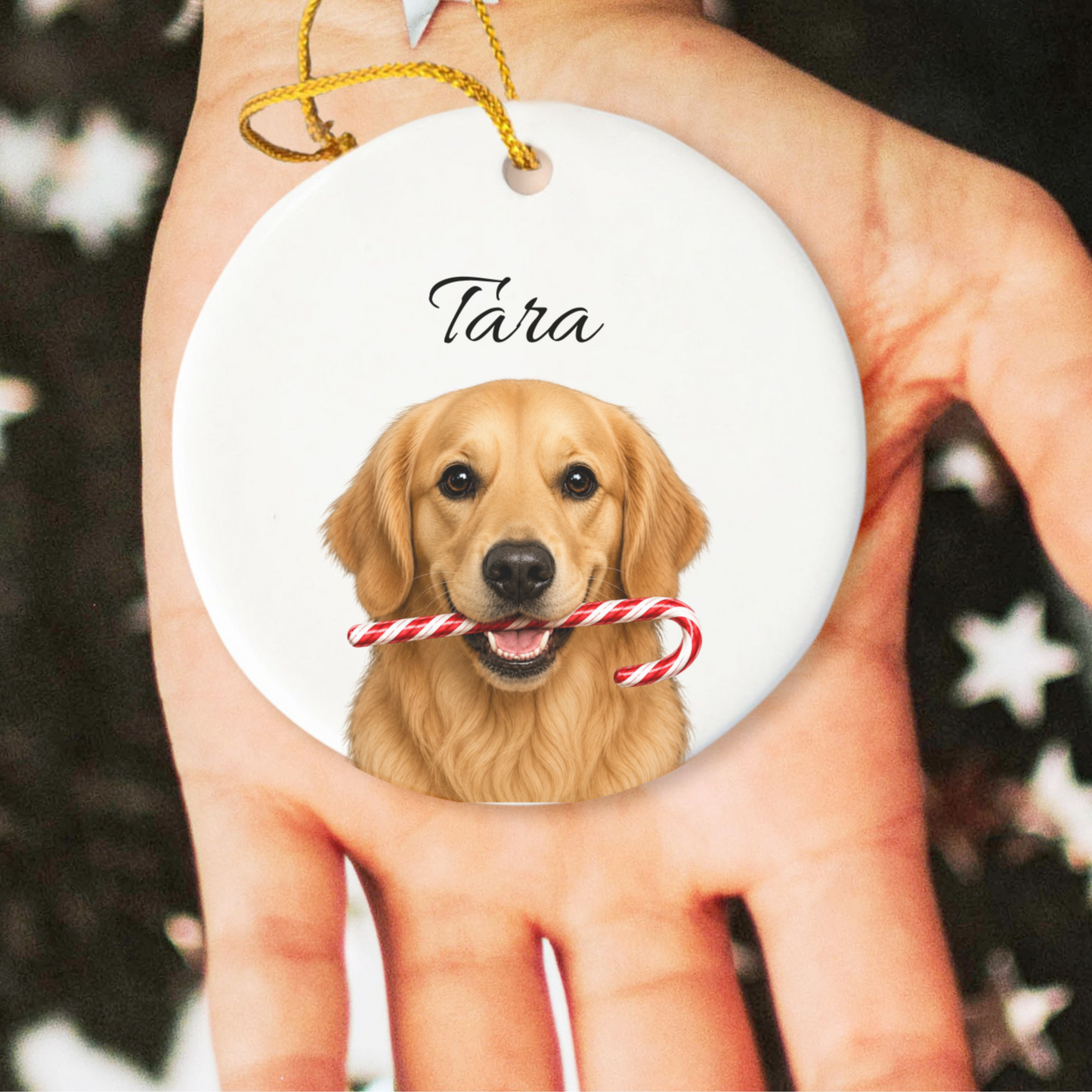 Personalized Golden Retriever Candy Cane Ornament