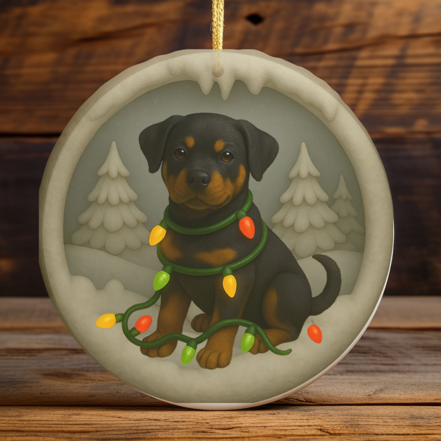 Personalized Rottweiler Christmas Ornament, 3D Clay-Style Dog Keepsake with Lights
