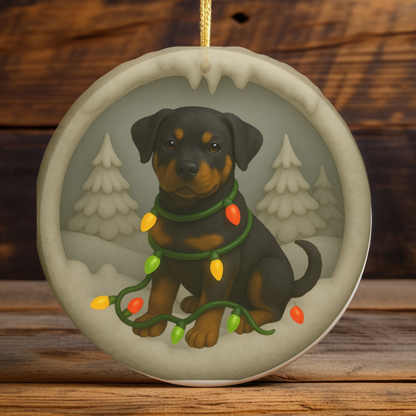 Personalized Rottweiler Christmas Ornament, 3D Clay-Style Dog Keepsake with Lights