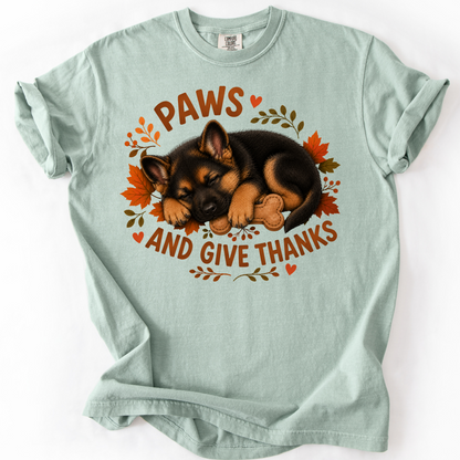 German Shepherd Thanksgiving Shirt, Paws Give Thanks Tee, Fall German Shepherd Lover Gift