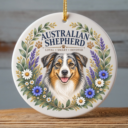 Australian Shepherd Ornament, Aussie Dog Lover Gift, Floral Breed Keepsake, Dog Mom Gift
