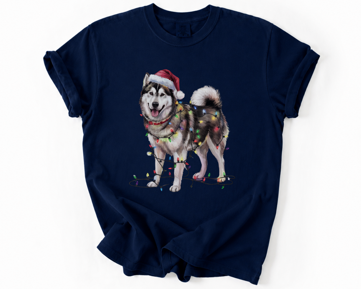 Alaskan Malamute Christmas Lights Dog Shirt, Festive Mally Holiday Tee for Dog Lovers