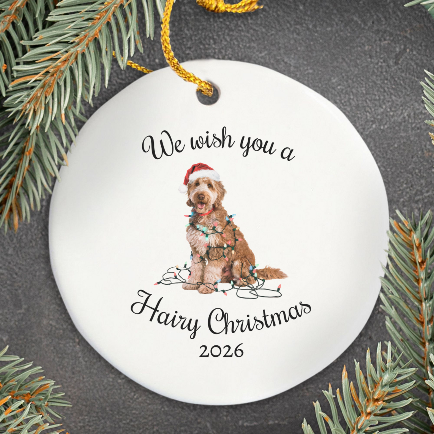 Christmas Goldendoodle Ornament, Christmas Lights Dog Keepsake