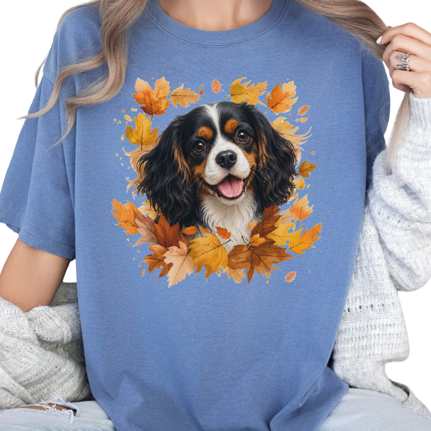 Tricolor Cavalier Fall Shirt, Autumn Dog Mom Comfort Colors Tee