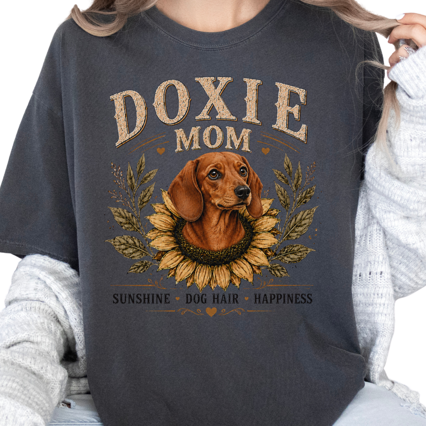 Red Dachshund Mom Shirt, Doxie Sunflower Tee, Vintage Wiener Dog Lover Gift