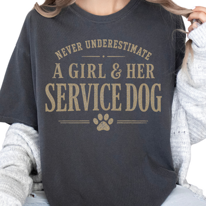 Service Dog Handler Shirt for Women, Never Underestimate a Girl and Her Service Dog