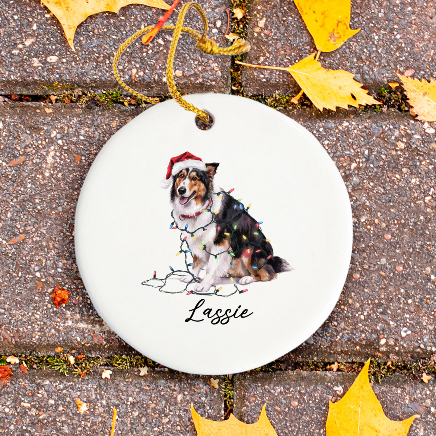 Personalized Collie Christmas Ornament, Custom Dog Ornament, Pet Name Holiday Keepsake