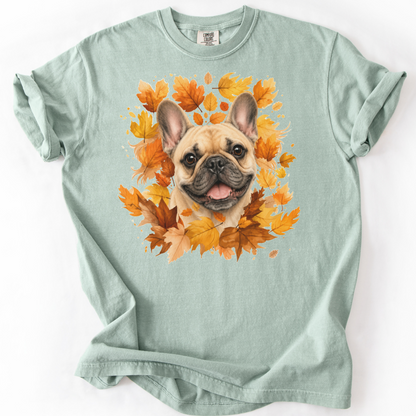 French Bulldog Fall Shirt, Autumn Dog Mom Comfort Colors Tee