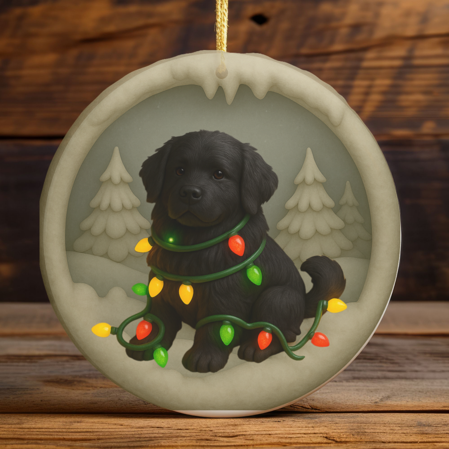Personalized Black Newfoundland Christmas Ornament, 3D Clay-Style Dog Keepsake with Lights