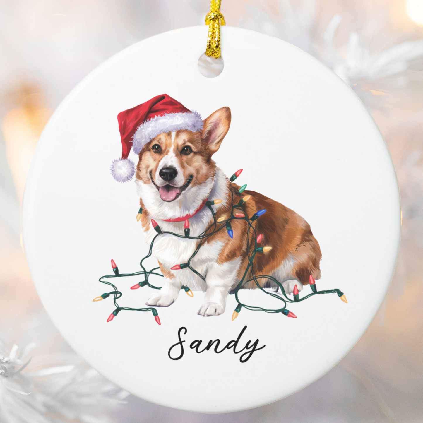 Personalized Corgi Ornament, Ceramic Christmas Tree Decor, Festive Pet Lover Gift