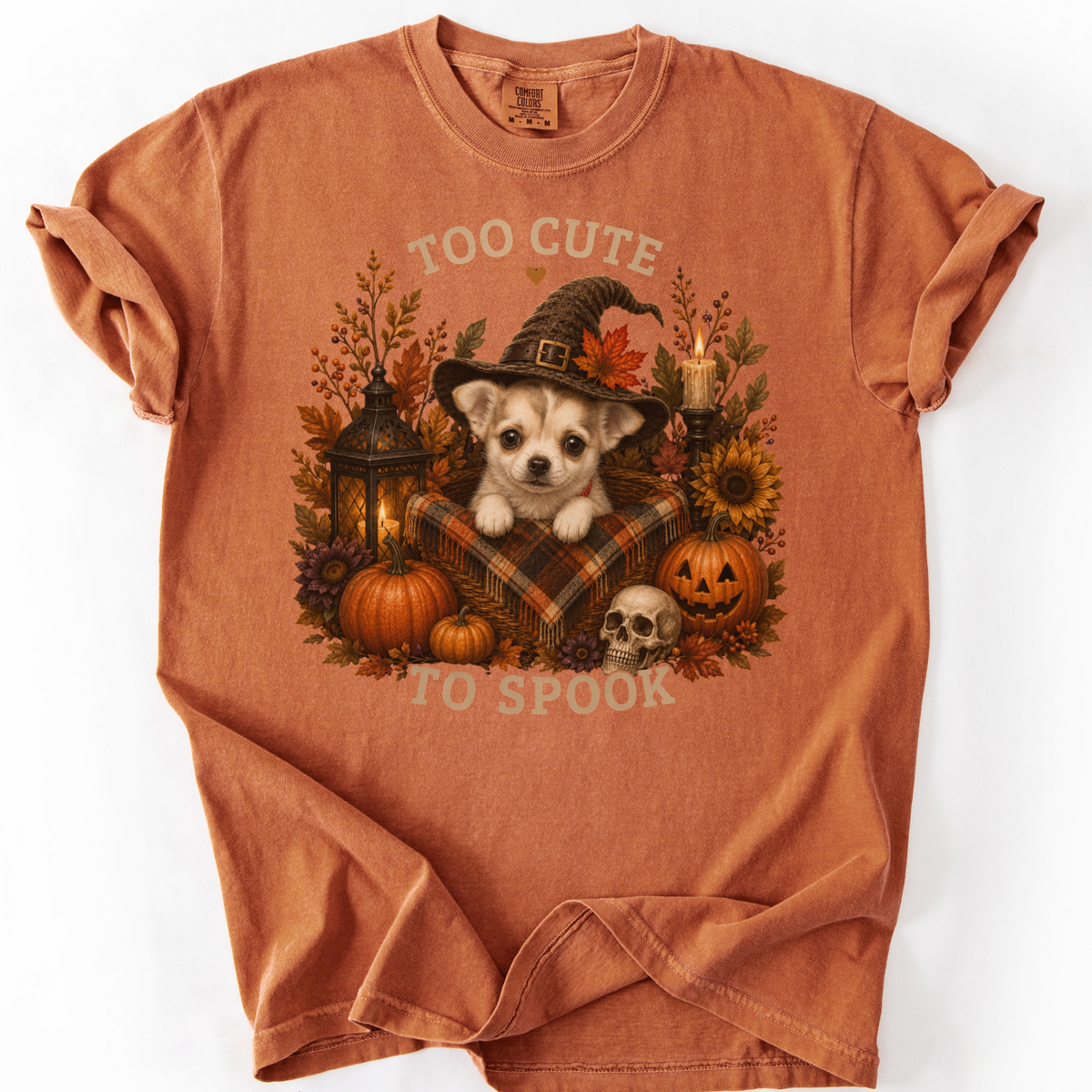 Custom Halloween Dog Shirt, Personalized Too Cute to Spook Comfort Colors Pet Portrait Tee