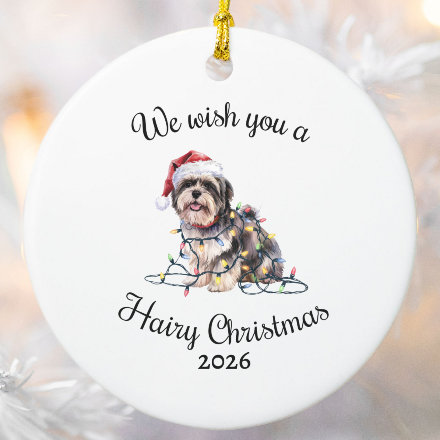Christmas Lhasa Apso Ornament, Christmas Lights Dog Keepsake