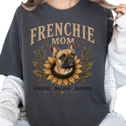 French Bulldog Mom Shirt, Frenchie Sunflower Tee, Vintage French Bulldog Lover Gift