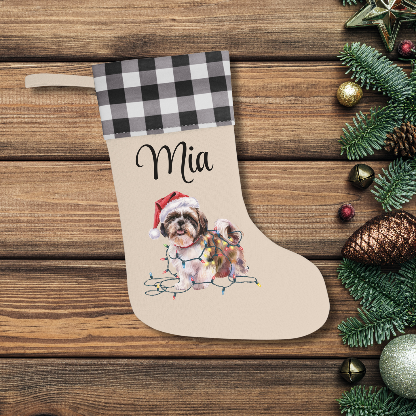 Personalized Shih Tzu Christmas Stocking, Holiday Decor Gift for Pet Lovers