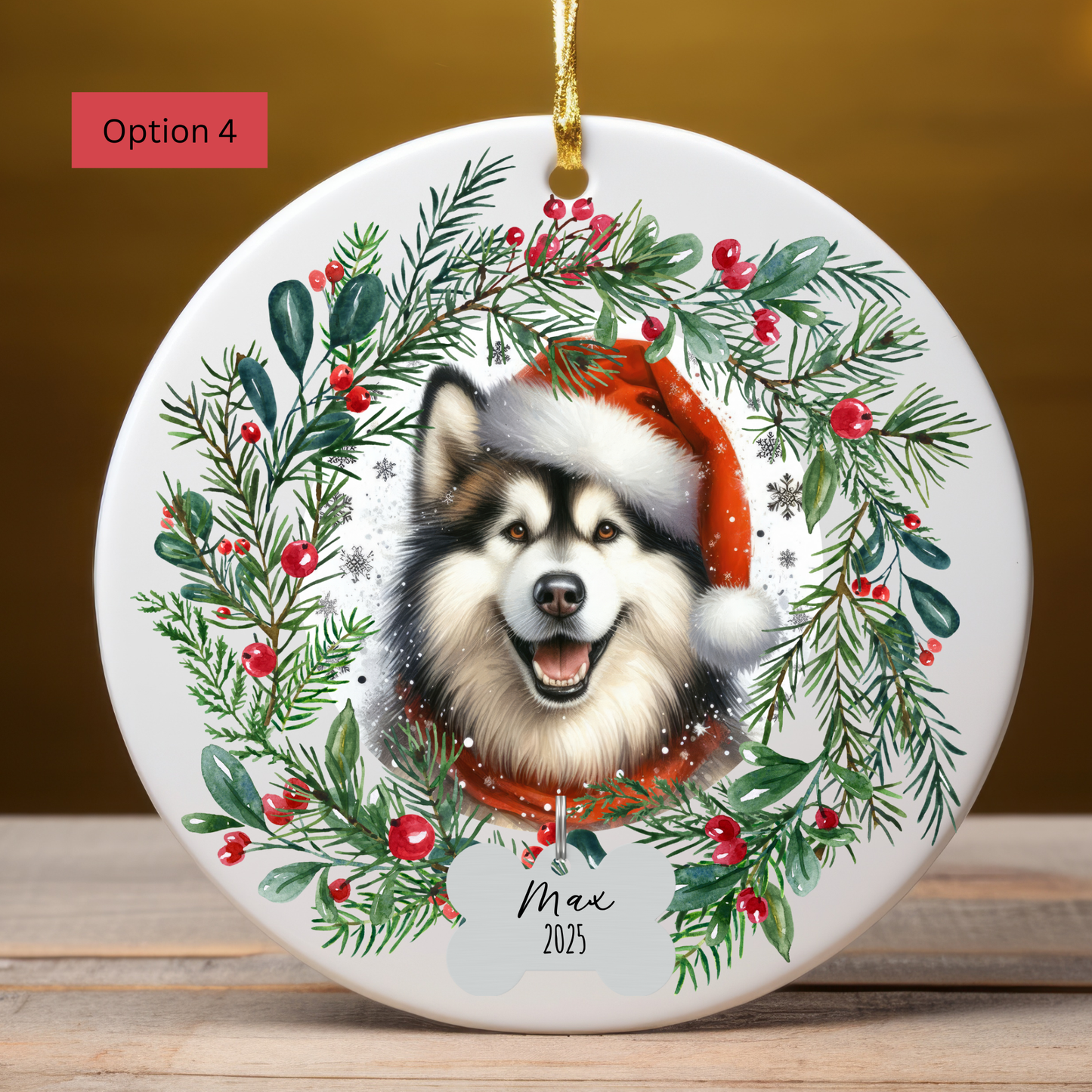 Personalized Alaskan Malamute Christmas Ornament, Custom Dog Name Ornament, Malamute Gift for Dog Lovers