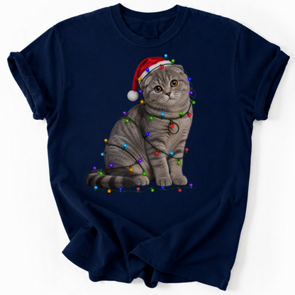 Scottish Fold Christmas Lights Shirt, Comfort Colors Holiday Cat Lover Tee