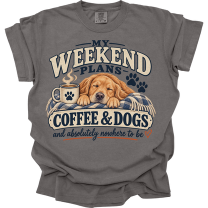 Golden Retriever Shirt, Coffee and Dogs Tee, Golden Retriever Mom Gift, Weekend Dog Shirt