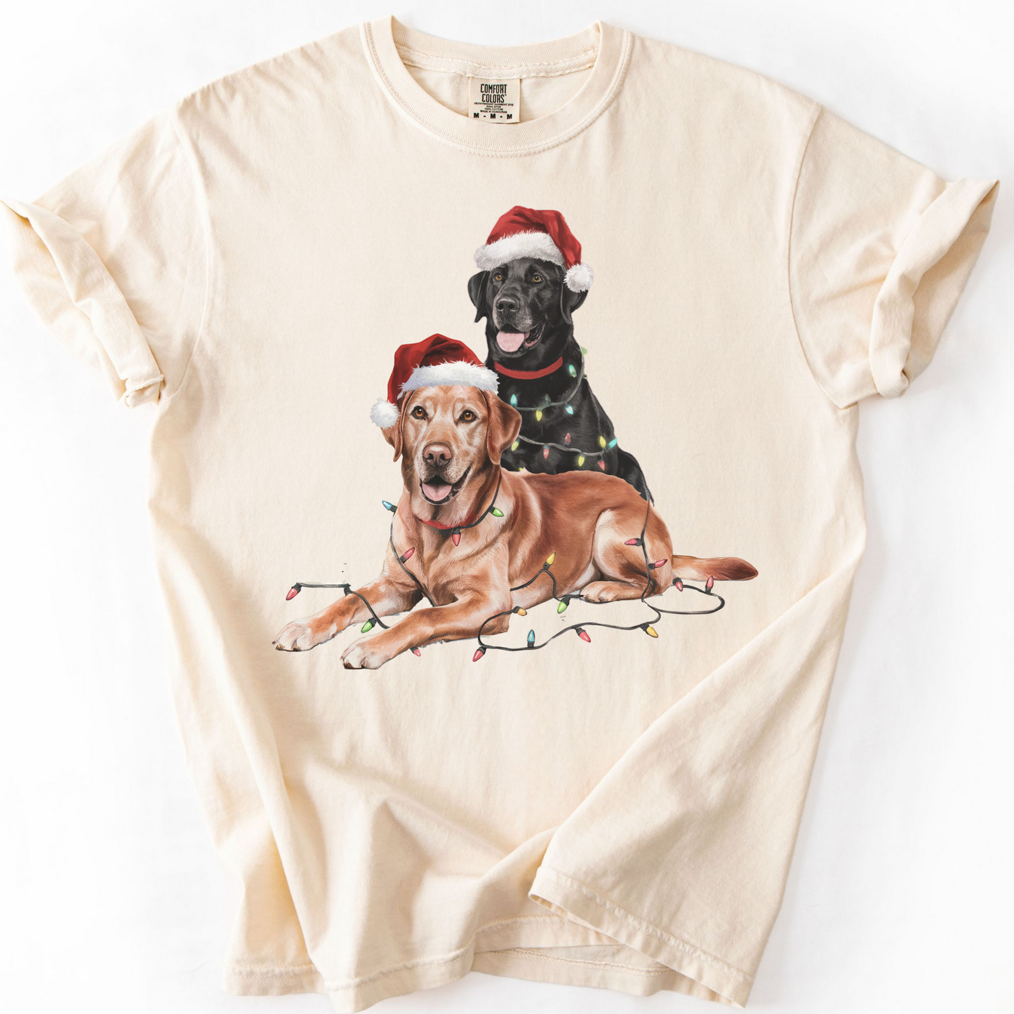 Black and Red Fox Labrador Christmas Shirt, Festive Dog Santa Hat Tee, Holiday Apparel Gift, Labrador Retriever Art Lovers
