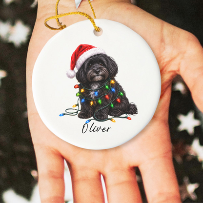Personalized Black Havanese Christmas Ornament, Ceramic Dog Lover Gift, Holiday Pet Keepsake Tree Decor