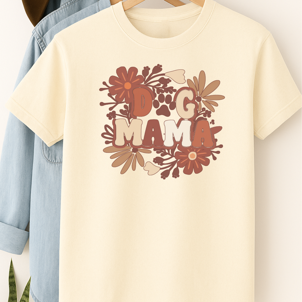 Retro Dog Mama T-Shirt – Cute Floral Pet Lover Tee for Women Who Adore Their Pup