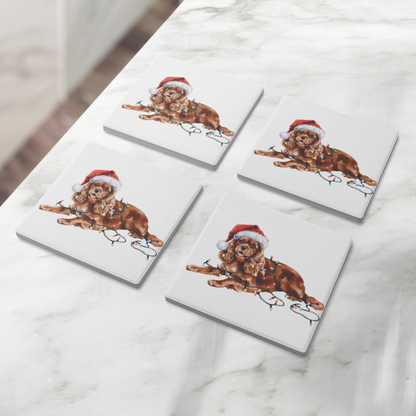 Personalized Ruby Cavalier King Charles Spaniel Christmas Coaster Set