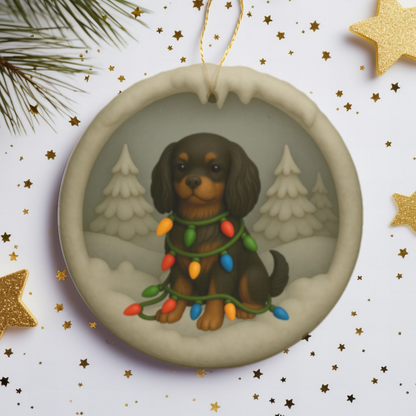 Personalized Black and Tan Cavalier King Charles Spaniel Christmas Ornament, 3D Clay-Style Dog Keepsake with Lights