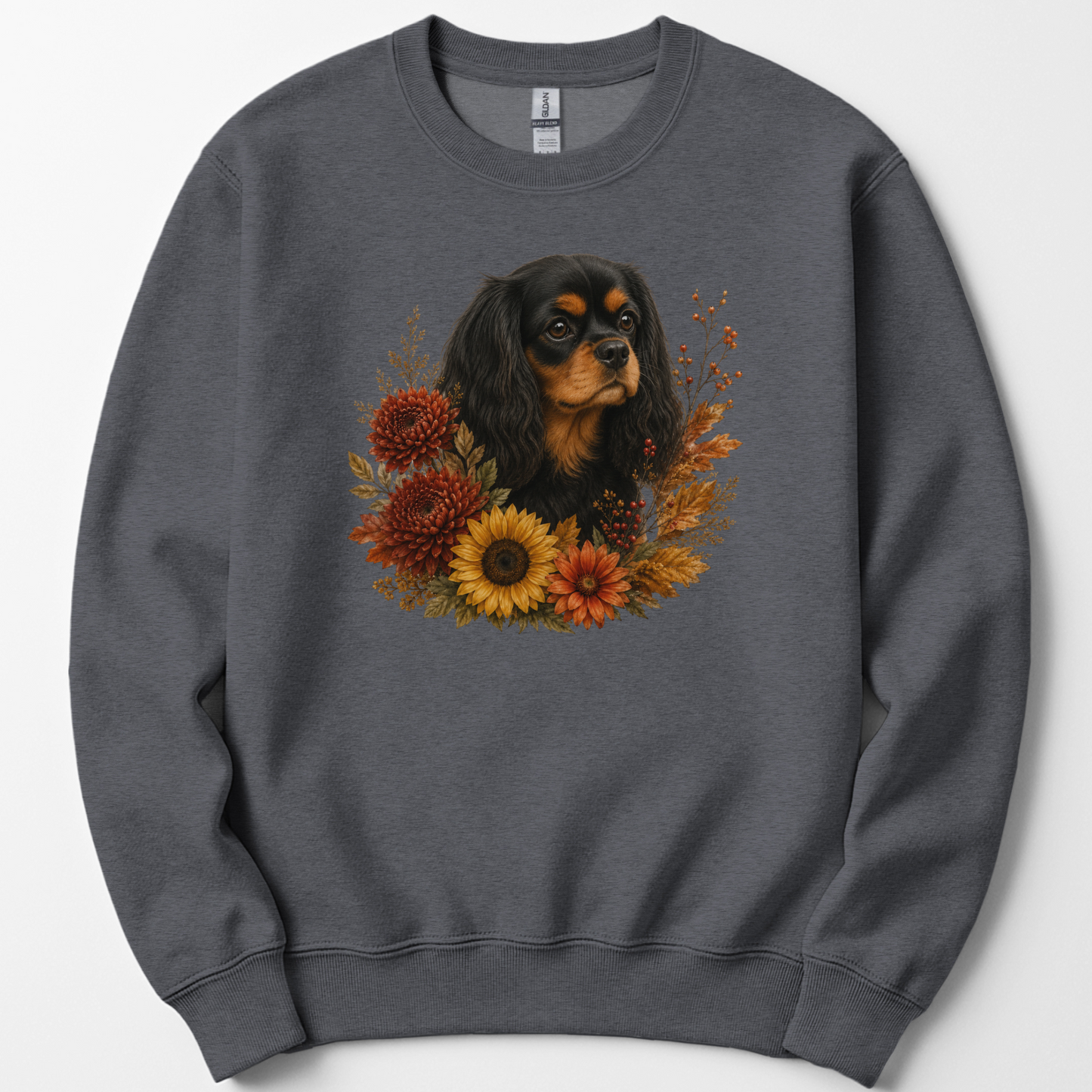 Black Tan Cavalier Autumn Floral Sweatshirt