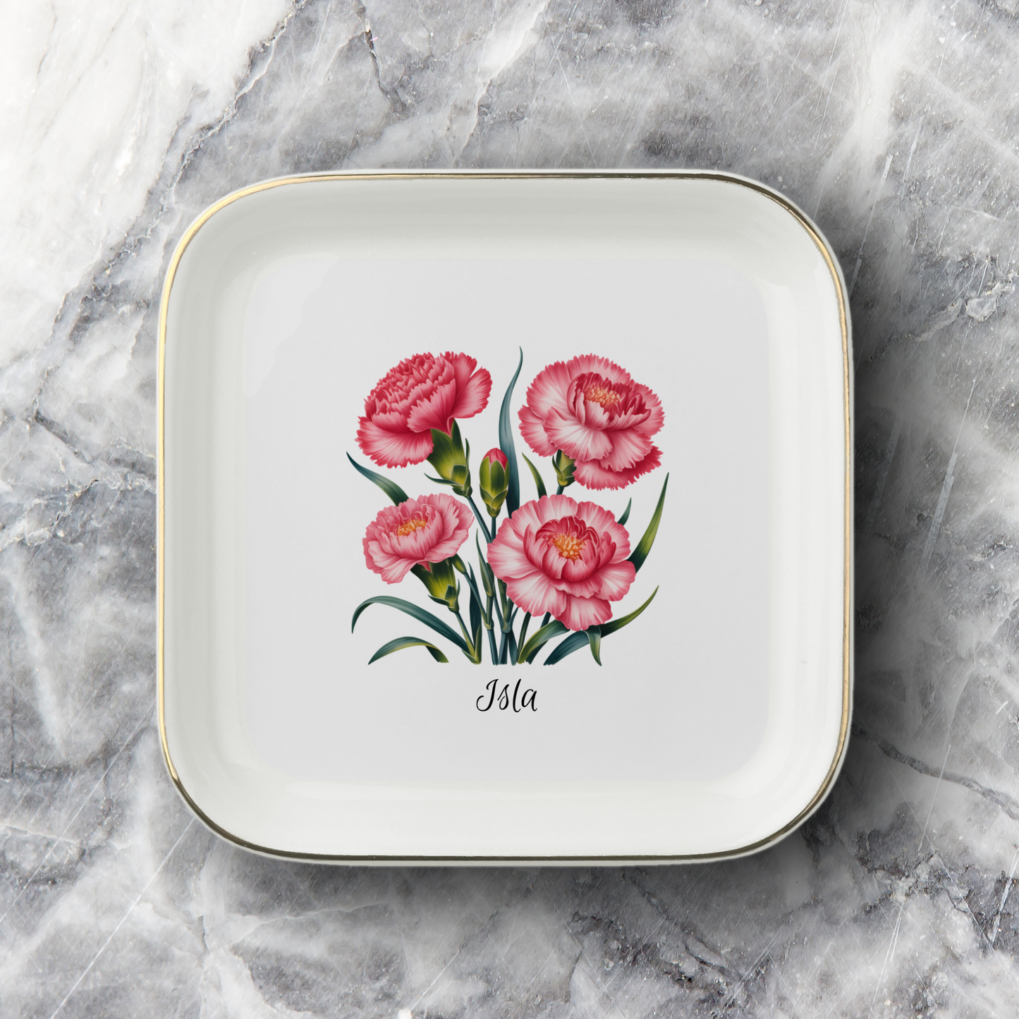 Personalized Birth Flower Jewelry Dish