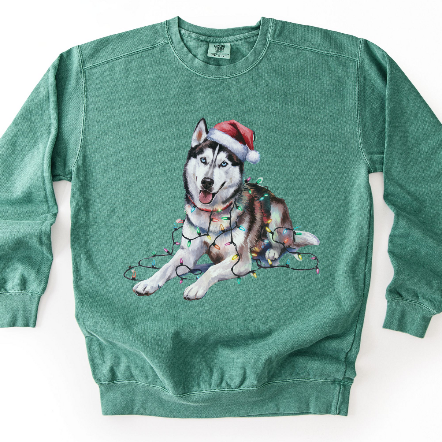 Siberian Husky Christmas Lights Sweatshirt, Festive Dog Lover Gift