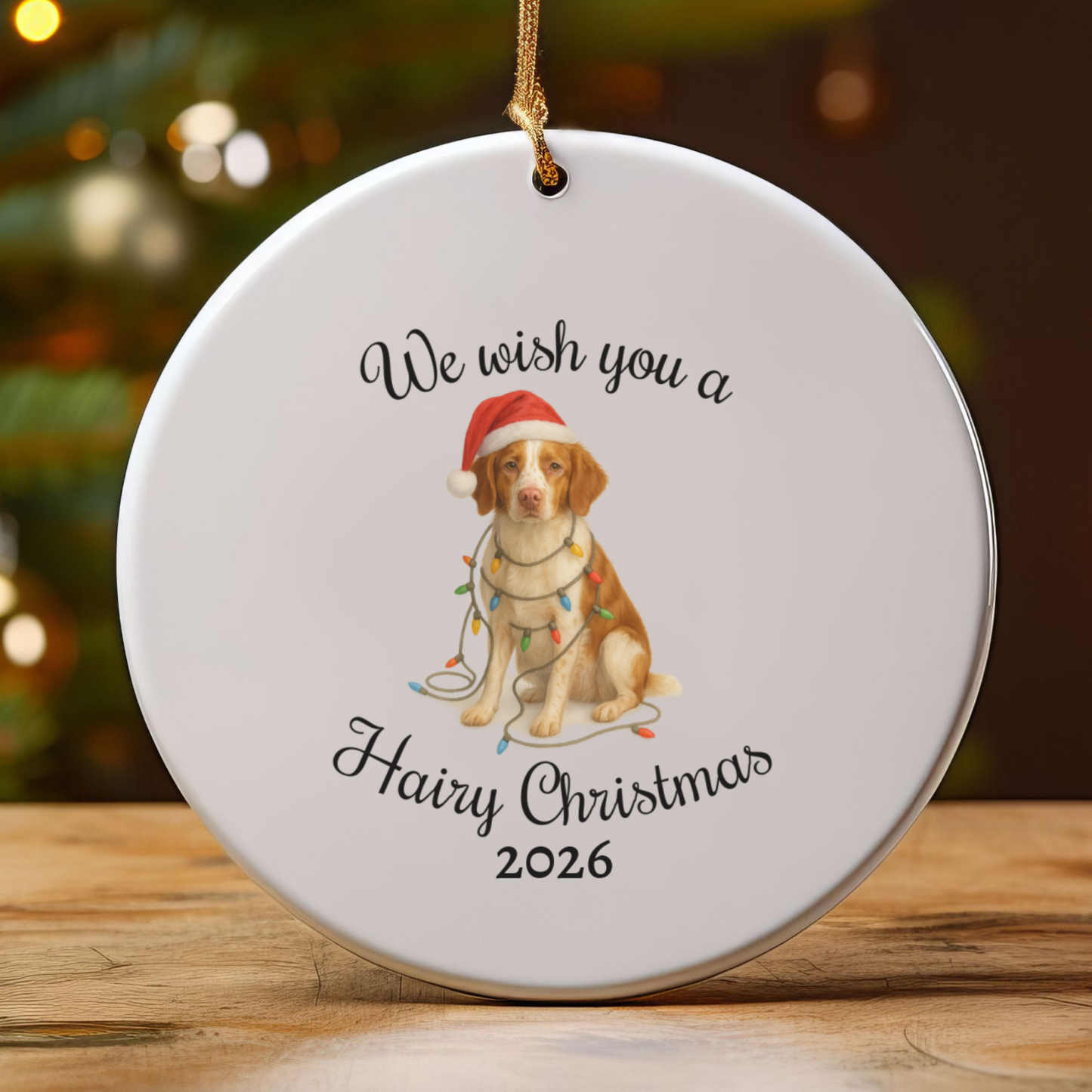 Brittany Spaniel Ornament, Personalized Dog Holiday Keepsake, Ceramic Christmas Decoration, Custom Date, Pet Lover Gift