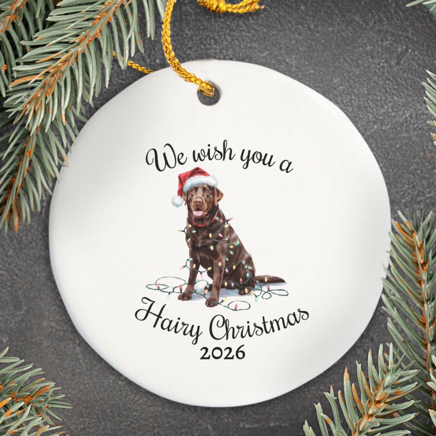 Christmas Chocolate Labrador Ornament, Christmas Lights Dog Keepsake
