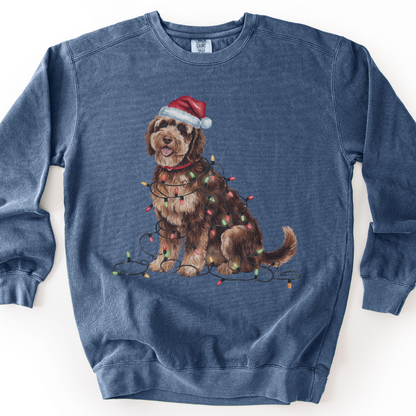 Portuguese Water Dog Christmas Sweatshirt, Holiday Lights Dog Sweater, PWD Mom Apparel